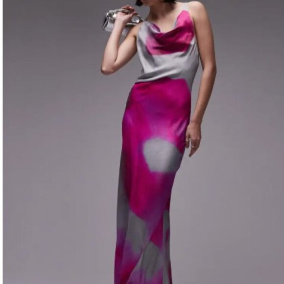 Topshop Cowl Neck Satin Maxi Dress | Pink Ombre | Size 2 | NWT MSRP: $99.99 - Picture 1 of 11